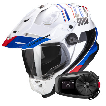 Pack Casco Kit Bluetooth Scorpion ADF 9000 Air Desert White Blue Red Kit Bluetooth 5S Solo