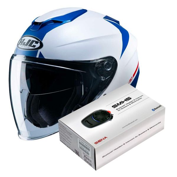 Pack Casco Moto + Kit Bluetooth : HJC I30 Semi Flat Metallic Blue + Kit  Bluetooth SMH5 Solo