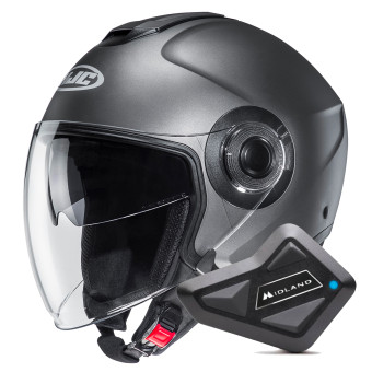 Pack Casco Moto + Kit Bluetooth : HJC i91 Semi Flat Titanium + Kit