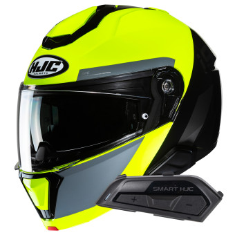 Pack Casco Moto + Kit Bluetooth : HJC i91 Fluorescent Green + Kit