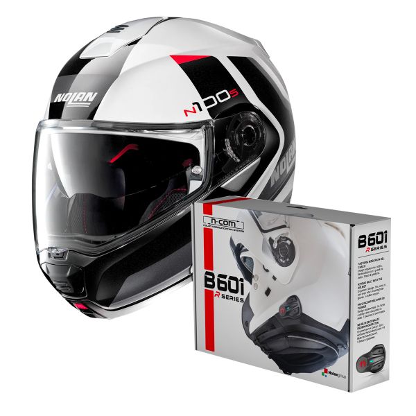 Pack Casco + Kit Bluetooth : Nolan N100 5 Hilltop N-Com White Black 48 +  Kit Bluetooth B601R para N100 5 - N104 - N87 - N44 - N40 - N70 2