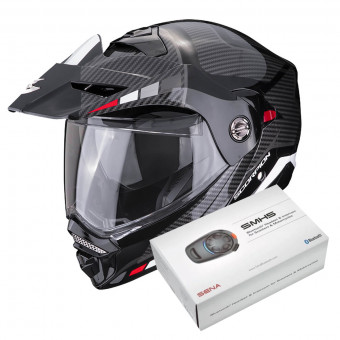 Pack Casco Moto + Kit Bluetooth : Scorpion Exo Tech Square Matt Black Red +  Kit Bluetooth SMH5 Solo