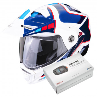 Pack Casco Kit Bluetooth Scorpion ADX 2 Camino Pearl White Blue Red Kit Bluetooth SMH5