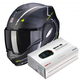 Modular Scorpion Exo Tech Square Matt Black Neon Yellow + Kit Bluetooth Sena SMH5
