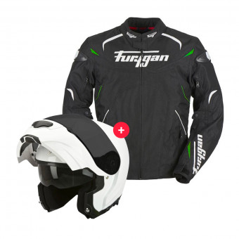 Cazadora moto Furygan Narval Black White Green + EXO 3000 Air White